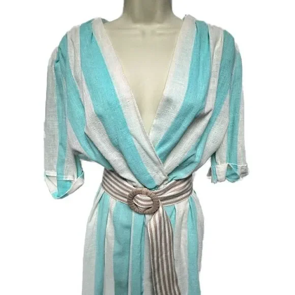 Vintage 80s Blue and White Striped Dress - Picture 3 of 6